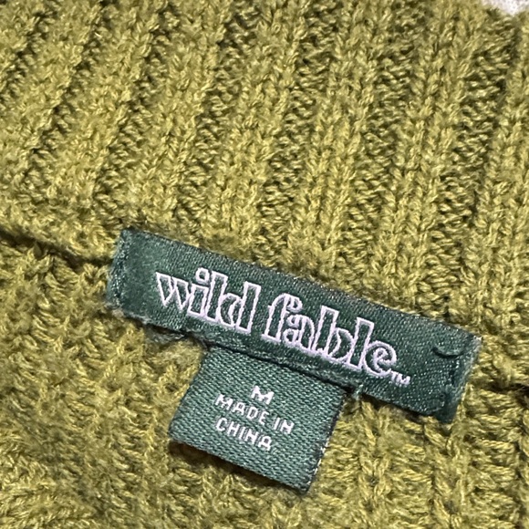 Wild Fable Ribbed Cropped Olive Sweater with Bell Sleeves - Picture 2 of 3